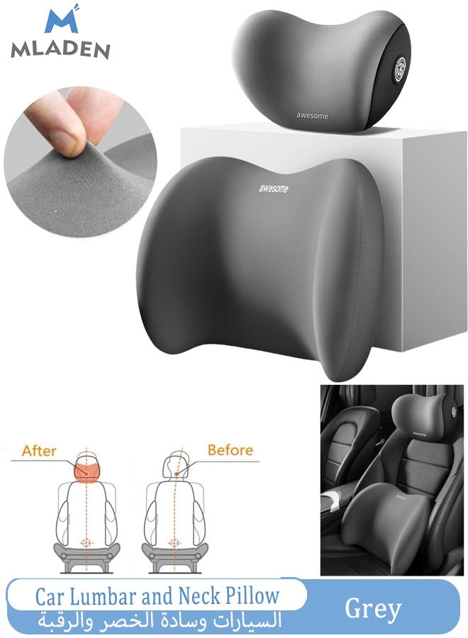 MLADEN Car Lumbar Support Pillow and Car Neck Pillow Kit with Memory Foam,Ergonomic Seat Cushion for Lower Back Support for Car Office Chair,Ergonomic Car Seat Headrest & Lumbar Cushion with Adjustable Strap for Neck Back Pain Relief,Black - Image 1