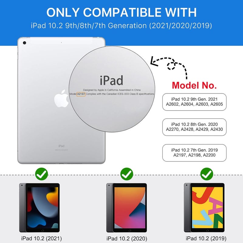 موكو حافظة لأجهزة iPad الجيل التاسع/الثامن/السابع مقاس 10.2 بوصة 2021/2020/2019 مع حامل للقلم، غطاء واقي ذكي ثلاثي الطي خفيف ونحيف لجهاز iPad 10.2 بوصة مع غلاف خلفي شفاف من البولي كربونات الصلب، أزرق سماوي - Image 2
