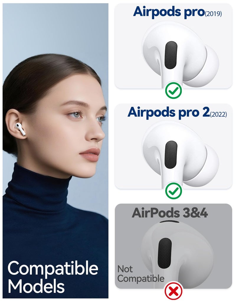 joremx 4 Pairs Silicone Replacement Ear Tips for AirPods Pro (2019) & AirPods Pro 2 (2022) with Cleaning Pen,Noise Reduction Holewith & Built-in dust Guard Screen,USB-C (2023)-4 Sizes (XS/S/M/L) - Image 2