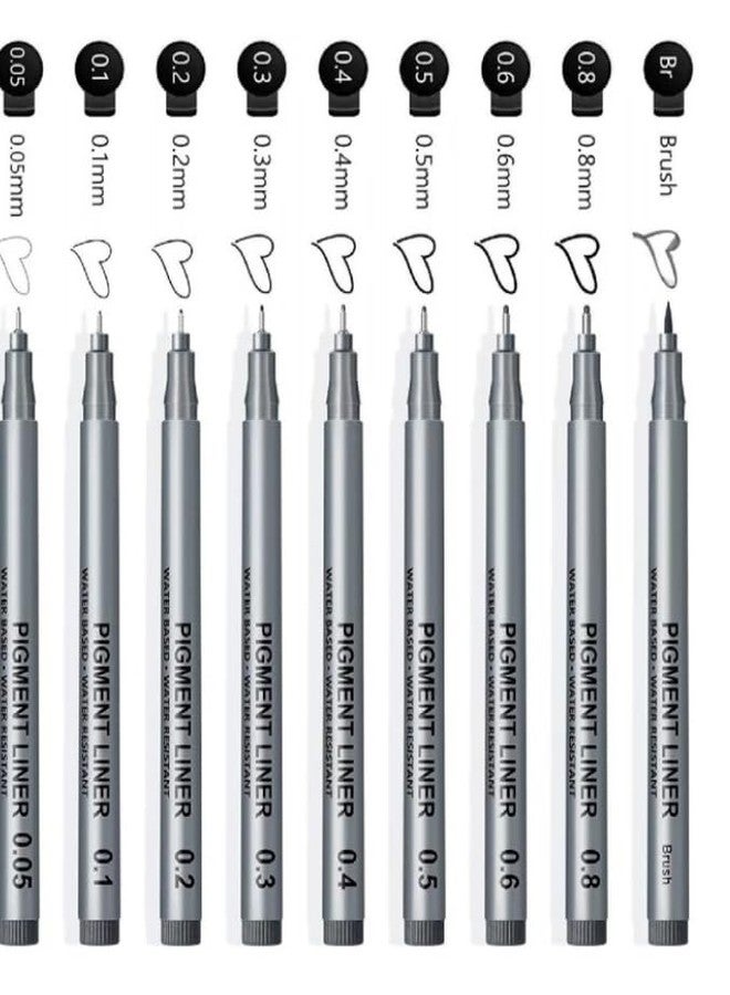 Feelhigh Black Micro-Pen Fineliner Ink Pens, Pigment Liner Multiliner Pens Micro Fine Point Drawing Pens for Sketching, Anime, Manga, Artist Illustration, Journaling, 9 Pieces - Image 1