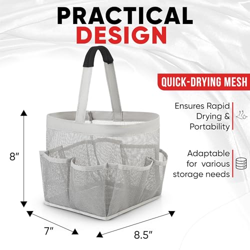 Masirs Mesh Shower Caddy - 9 Pocket Portable Bathroom Organizer Tote for Travel, Gym & Dorm - Collapsible Small Shower Caddy Bag to Hold Toiletries & Essentials (Gray) - Image 3