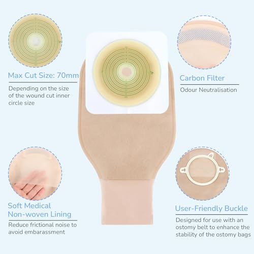Heagimed 22pcs Ostomy Supplies Colostomy Bags, 2 Piece Colostomy Bags, 25-70 mm Cut-to-Fit Drainable Ostomy Pouch with Clamp Closure for Ileostomy Stoma Care (16 x Ostomy Bags+ 6 x Barriers+3 x Clamps) - Image 5