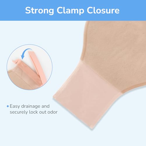 Heagimed 22pcs Ostomy Supplies Colostomy Bags, 2 Piece Colostomy Bags, 25-70 mm Cut-to-Fit Drainable Ostomy Pouch with Clamp Closure for Ileostomy Stoma Care (16 x Ostomy Bags+ 6 x Barriers+3 x Clamps) - Image 4