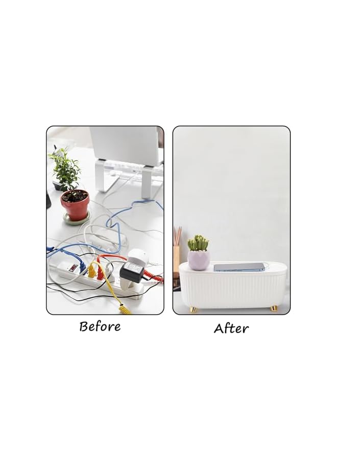 PROMASS صندوق إدارة الكابلات برومس أبيض لإخفاء الأسلاك صندوق منظم مع غطاء لإخفاء شرائط الطاقة إدارة الأسلاك للاستخدام على المكتب والتلفاز والكمبيوتر ونظام محور USB للمكتب المنزلي - Image 4