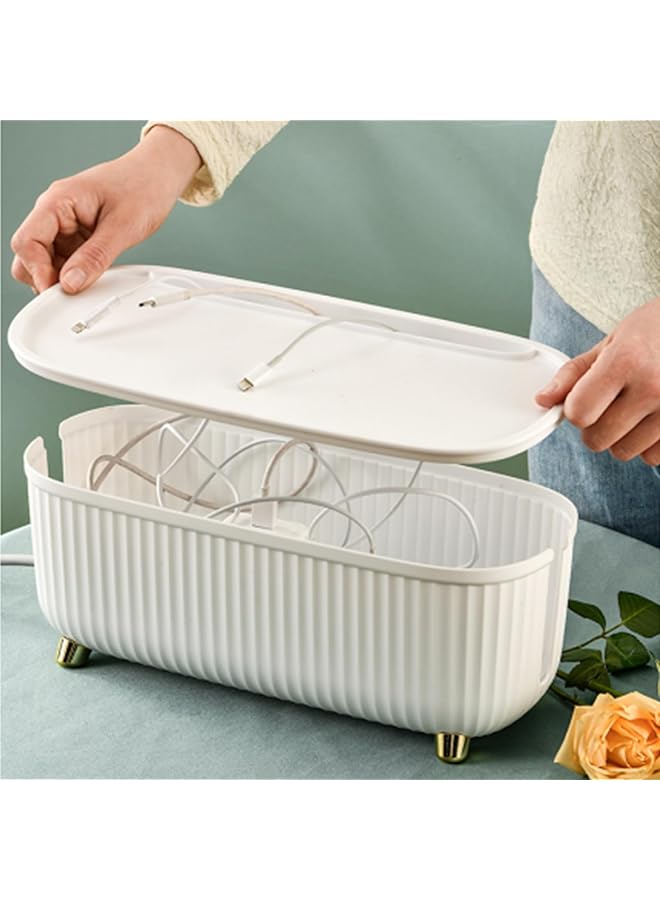 PROMASS صندوق إدارة الكابلات برومس أبيض لإخفاء الأسلاك صندوق منظم مع غطاء لإخفاء شرائط الطاقة إدارة الأسلاك للاستخدام على المكتب والتلفاز والكمبيوتر ونظام محور USB للمكتب المنزلي - Image 1