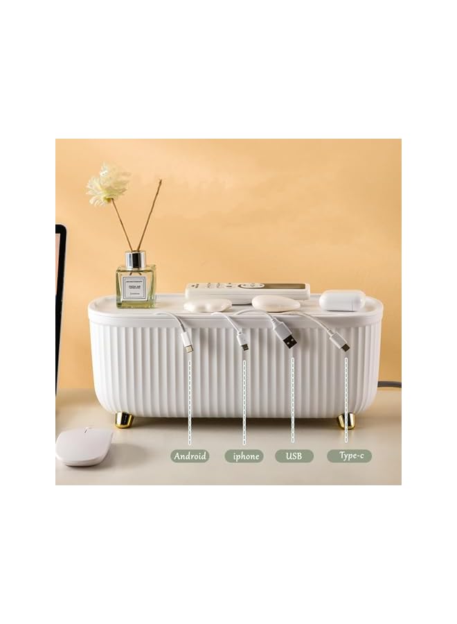 PROMASS صندوق إدارة الكابلات برومس أبيض لإخفاء الأسلاك صندوق منظم مع غطاء لإخفاء شرائط الطاقة إدارة الأسلاك للاستخدام على المكتب والتلفاز والكمبيوتر ونظام محور USB للمكتب المنزلي - Image 3