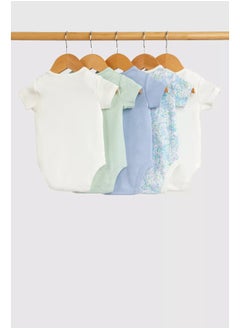 mothercare Blue Floral Short-Sleeved Bodysuits - 5 Pack  - Image 2