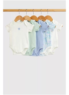 mothercare Blue Floral Short-Sleeved Bodysuits - 5 Pack  - Image 1