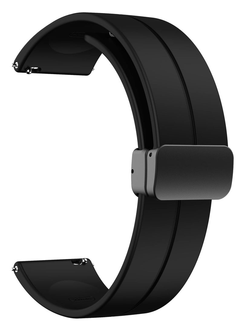 أو أوزون Silicone Watch Band Compatible with CMF by Nothing Watch Pro / Watch Pro 2 / Watch 3 Pro, Magnetic Folding Buckle Adjustable Soft Silicone Sport Replacement Watch Straps for Men Women - Black - Image 1