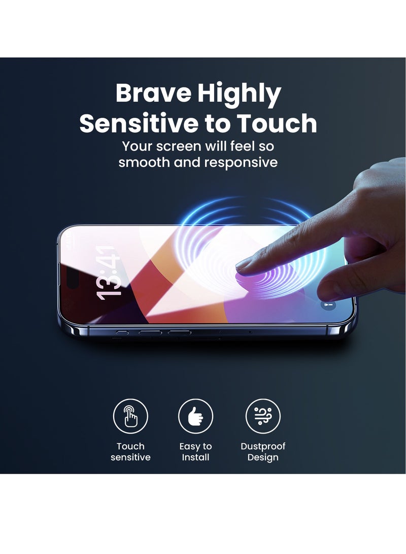 Brave iPhone 15 Pro Max 6.7 inch - Privacy Screen Protector, 9H+ Military Grade Tempered Glass, Edge-to-Edge Full Coverage, Anti-Spy Privacy Filter, Scratch & Shock Resistant, Shatter Resistant, Anti-Fingerprint & Oil-Resistant Coating, Ultra HD Clarity, Fast & Sensitive Touch Response, Easy Bubble-Free Installation, Compatible with Cases, Includes Alignment Tool for Perfect Fit - Clear - Black - Image 4