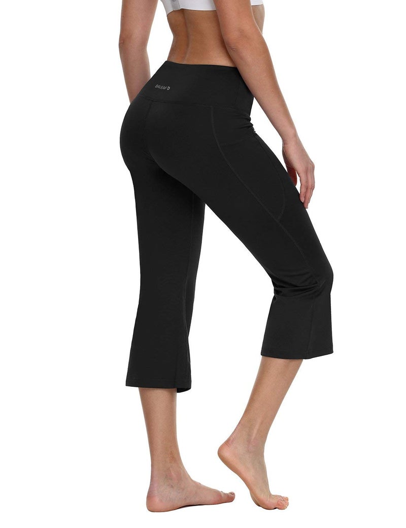 baleaf Women Flare Capri Leggings with Pockets Yoga Pants Bootcut Casual Cotton Work Summer Lounge 21" Black L - Image 2