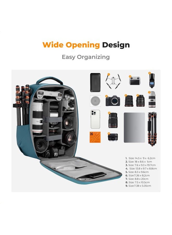 K&F Concept Camera Backpack, Photo Backpack with Hard Shell Camera Bag with 15.6 Inch Laptop Compartment and Rain Cover, Backpack for Drones, DSLR Cameras, DJI Mavic Accessories - Image 2