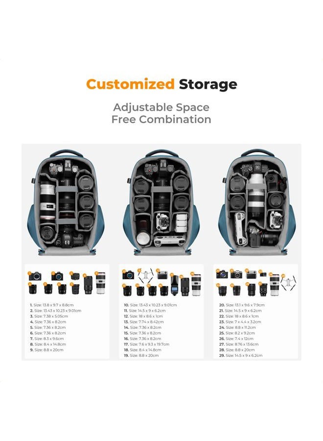 K&F Concept Camera Backpack, Photo Backpack with Hard Shell Camera Bag with 15.6 Inch Laptop Compartment and Rain Cover, Backpack for Drones, DSLR Cameras, DJI Mavic Accessories - Image 3