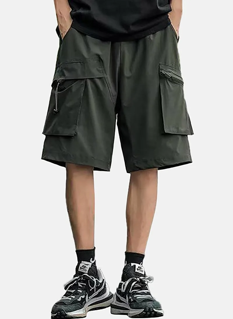 يونيكي Olive Mid Rise Soild Relaxed Fit Shorts