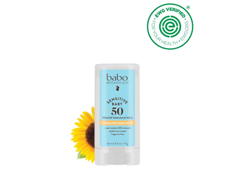 Babo Botanicals Sensitive Baby Mineral Sunscreen Stick SPF 50 - 70% Organic Ingredients - Zinc Oxide - NSF & MADE SAFE and EWG Certified - Water Resistant - Fragrance-Free - Babies & Kids - 2-Pack - Image 2