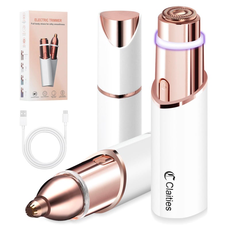 claities Facial Hair Remover for Women- 2-in-1 as Seen on TV Painless Face Shaver -Mini Hair Remover, Electric Razor Shaver Portable Bikini Epilator for Lips, Chin, Armpit, Peach Fuzz,Neck, Cheek - Image 1