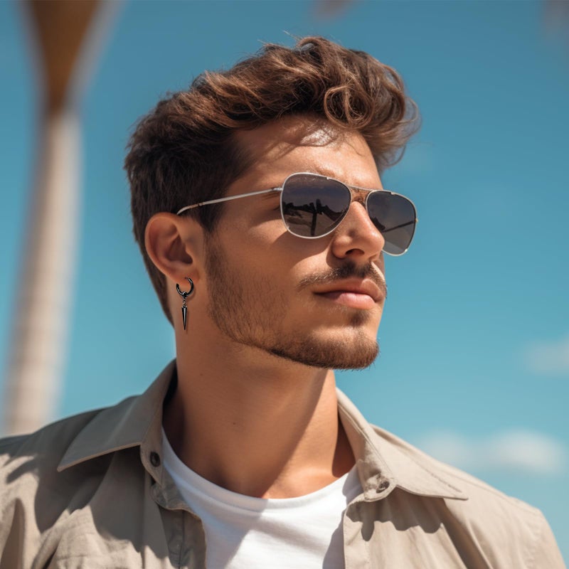 ONESING 15 Pairs Black Earrings for Men, Stainless Steel Mens Earrings set with Studs Hoop Earring Cross Dangle Earrings Hypoallergenic Ear Piercing Jewelry for Men Women - Image 3