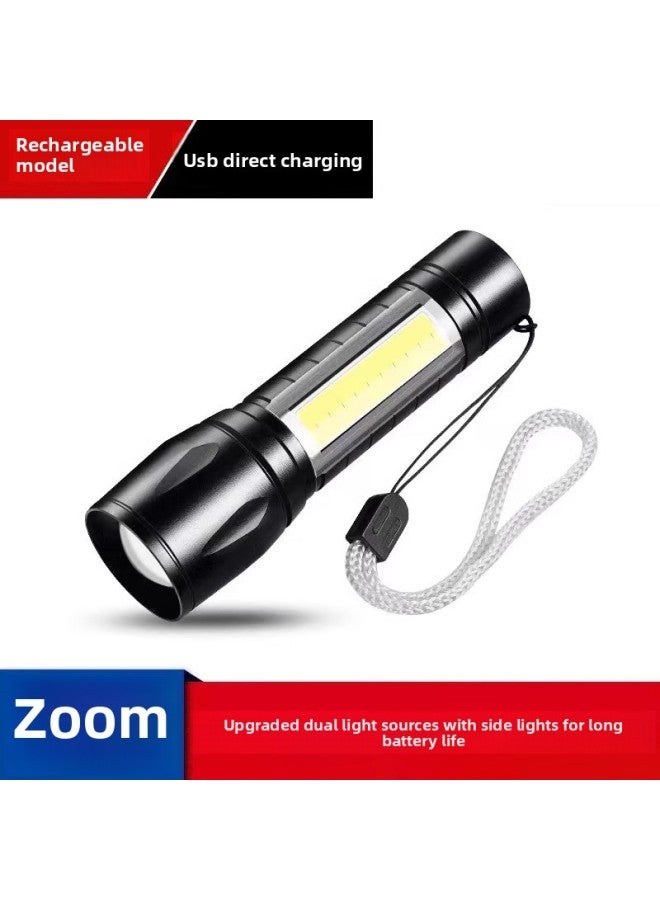 Mini Small Size Flashlight USB Rechargeable Small Portable Outdoor Super Bright Long-range Household Emergency Light-Product Specifications:Upgraded Dual Light Source With Side Lights ★ Zoomable ★ Long Battery Life ★ With Lanyard  - Image 1