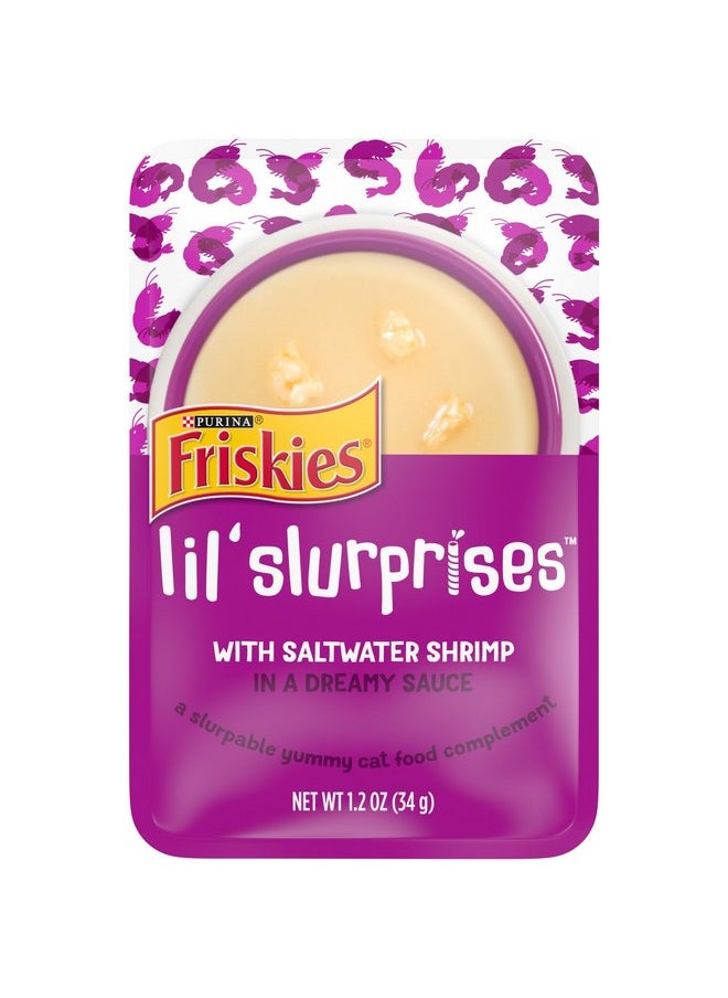 Friskies Purina Friskies Cat Food Lickable Cat Treats, Lil’ Slurprises With Saltwater Shrimp - (Pack of 16) 1.2 oz. Pouches  - Image 1