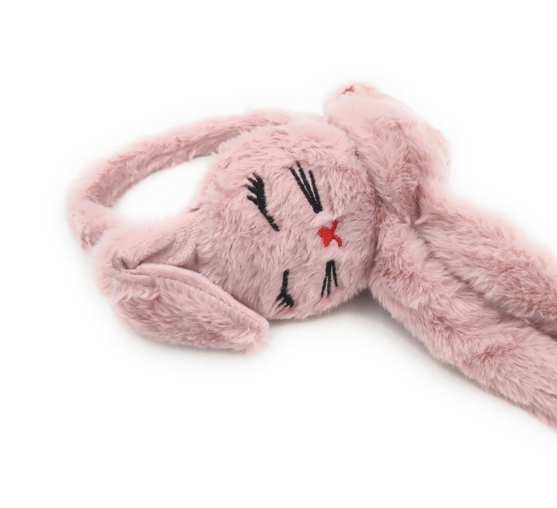 THE DDS STORE Women Kids Warm Plush Earmuffs Funny Bunny Ear Muffs with Moving Ears Cute Windproof Ear Warmer Toys Gift (Dark-Pink) - Image 2