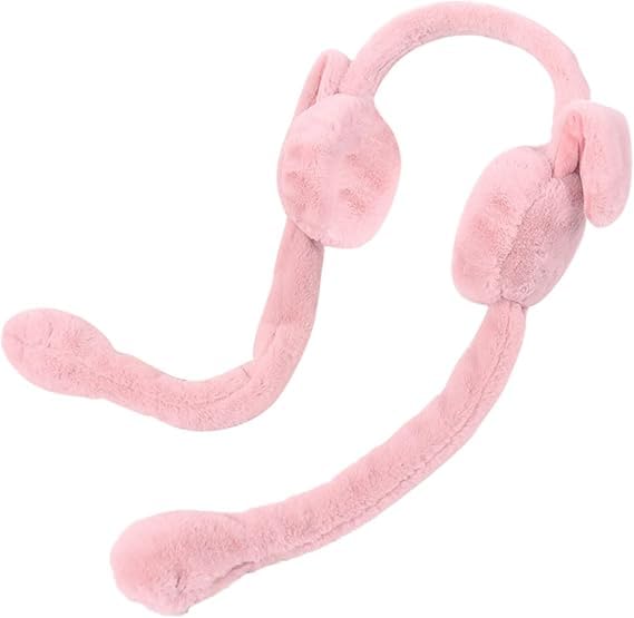 THE DDS STORE Women Kids Warm Plush Earmuffs Funny Bunny Ear Muffs with Moving Ears Cute Windproof Ear Warmer Toys Gift (Dark-Pink) - Image 1