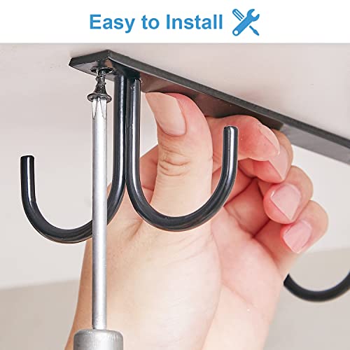 FOMANSH Mug Rack Under Cabinet - Coffee Cup Holder, 12 Mugs Hooks Under Shelf, Display Hanging Cups Drying Hook for Bar Kitchen Utensils Black - Image 4