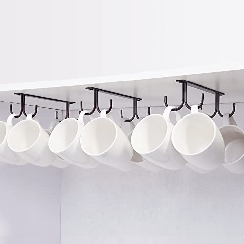 FOMANSH Mug Rack Under Cabinet - Coffee Cup Holder, 12 Mugs Hooks Under Shelf, Display Hanging Cups Drying Hook for Bar Kitchen Utensils Black - Image 1