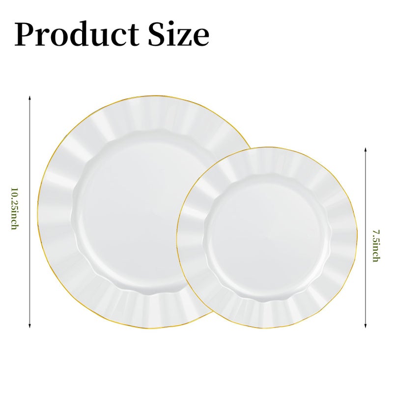 QualQuot 120PCS Pearl White Plastic Plates, Heavy Duty Disposable Party Plates with Gold Rim, 60 Dinner & 60 Dessert for Parties and Wedding - Image 2