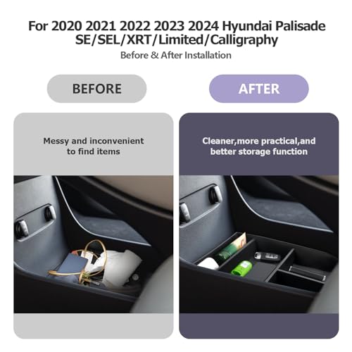 LUWU 2020-2025 Hyundai Palisade SE/SEL/XRT/Limited/Calligraphy Center Console Organizer Armrest Organizer Insert Tray with 4 Compartments, Non-Slip Mats, Black - Image 2