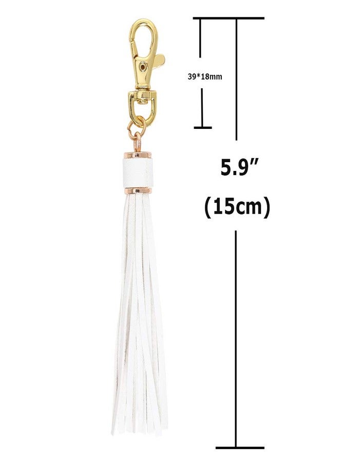 PAMIR TONG 5.9'' White Leather Tassel for Purse with Golden Metal Caps 8pcs Lobster Swivel Keychain Tassels for Handbag Phone Car Key Jewelry DIY Crafts Jewelry Making - Image 2