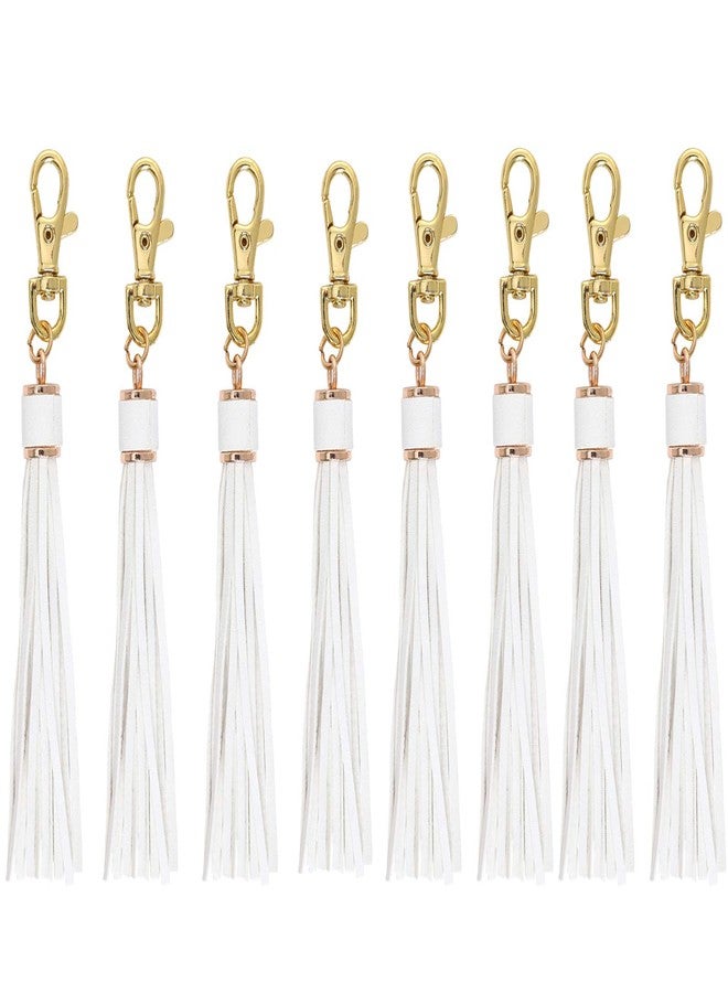 PAMIR TONG 5.9'' White Leather Tassel for Purse with Golden Metal Caps 8pcs Lobster Swivel Keychain Tassels for Handbag Phone Car Key Jewelry DIY Crafts Jewelry Making - Image 1
