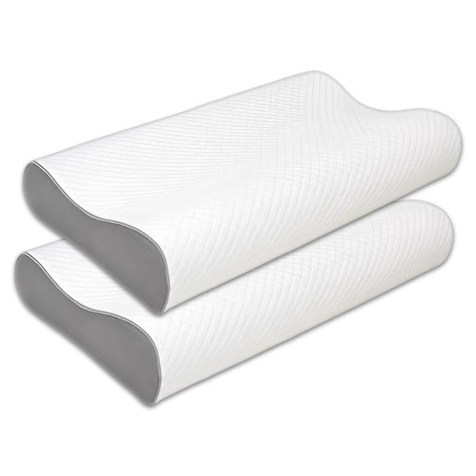 MASHUR FAB Memory Foam Pillow, Contour Cervical Orthopedic Memory Foam Pillows Supports Neck Pain and Shoulder Pain for Sleeping, Neck Support Pillow for Side Back Size19X12X4Inch Pack of (02)