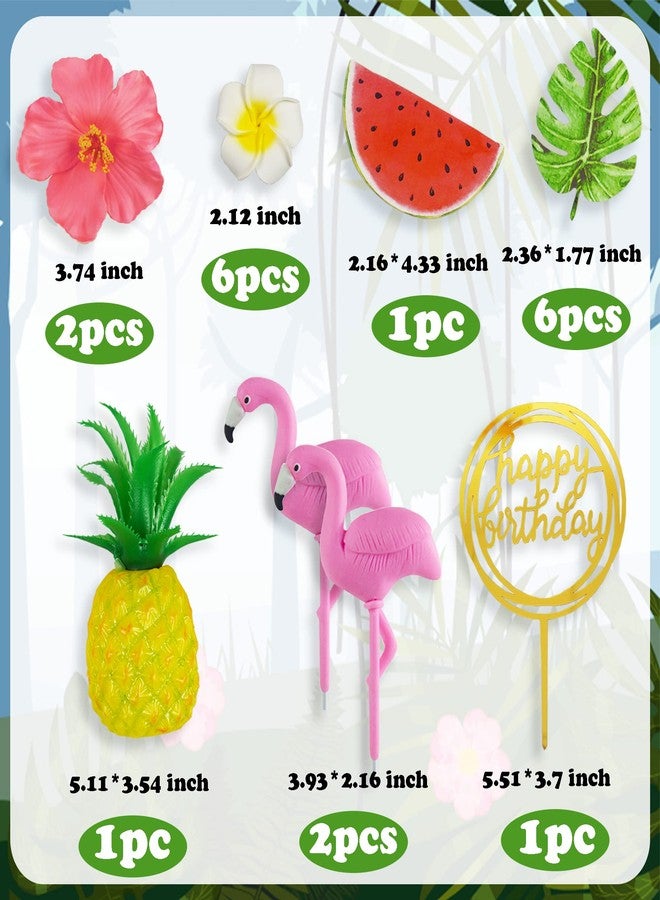 DRWATE Flamingo Cake Toppers Summer Cake Decorations for Tropical Hawaiian Luau Beach Themed Party Supplies (Style 1) - Image 2