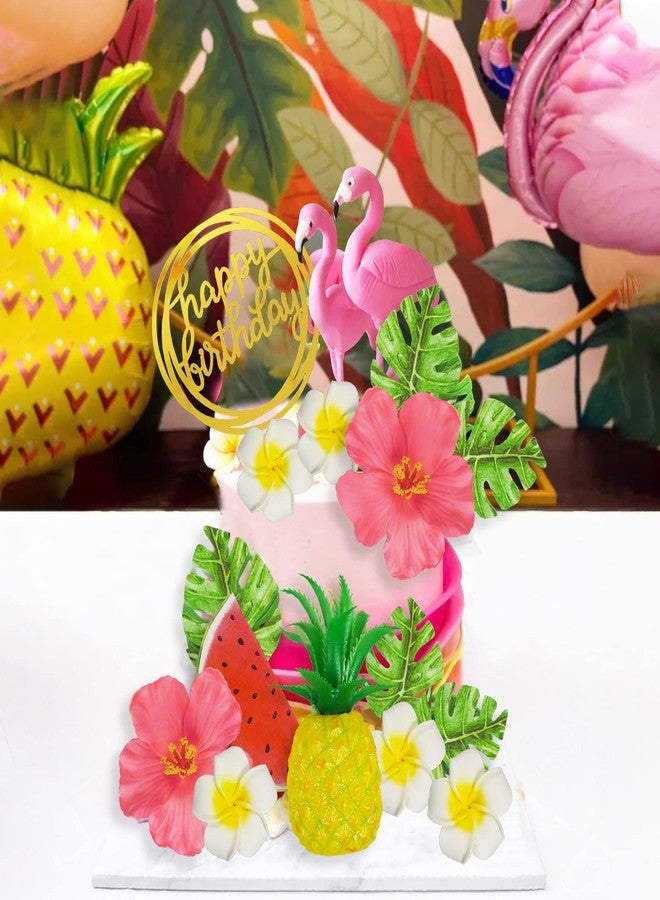 DRWATE Flamingo Cake Toppers Summer Cake Decorations for Tropical Hawaiian Luau Beach Themed Party Supplies (Style 1) - Image 5