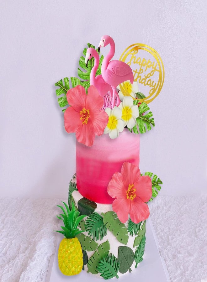 DRWATE Flamingo Cake Toppers Summer Cake Decorations for Tropical Hawaiian Luau Beach Themed Party Supplies (Style 1) - Image 4