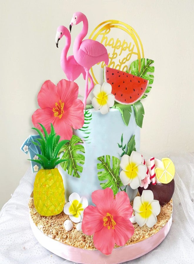 DRWATE Flamingo Cake Toppers Summer Cake Decorations for Tropical Hawaiian Luau Beach Themed Party Supplies (Style 1) - Image 3