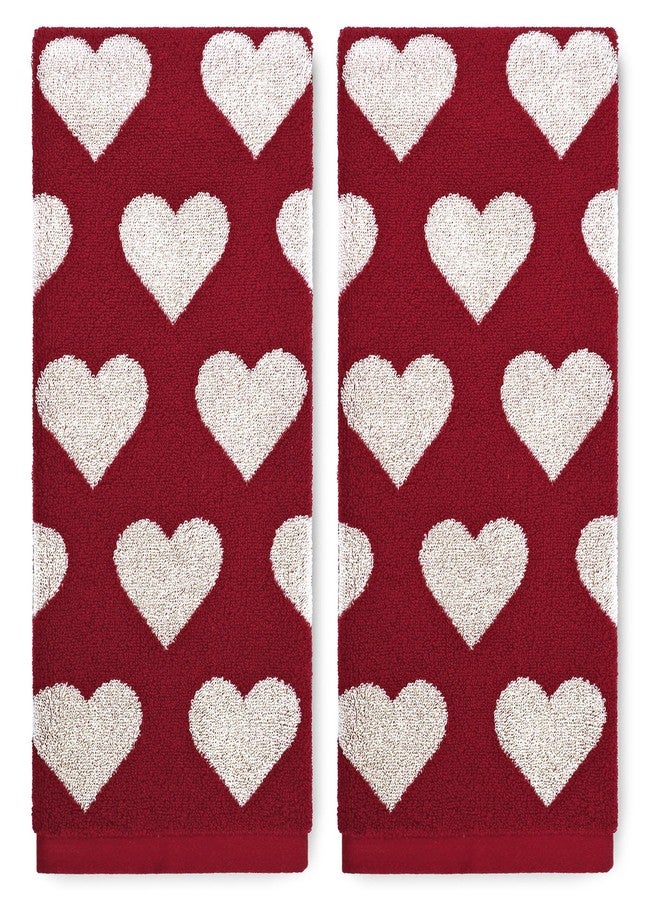Jacquotha 2-Piece Valentines Day Hand Towels for Bathroom Decor (Love Heart) - Red Kitchen Towels, Cotton, 13” x 29” - Image 1