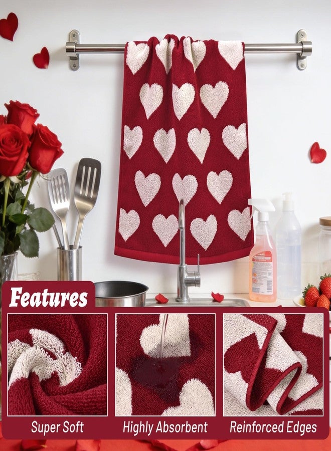 Jacquotha 2-Piece Valentines Day Hand Towels for Bathroom Decor (Love Heart) - Red Kitchen Towels, Cotton, 13” x 29” - Image 5