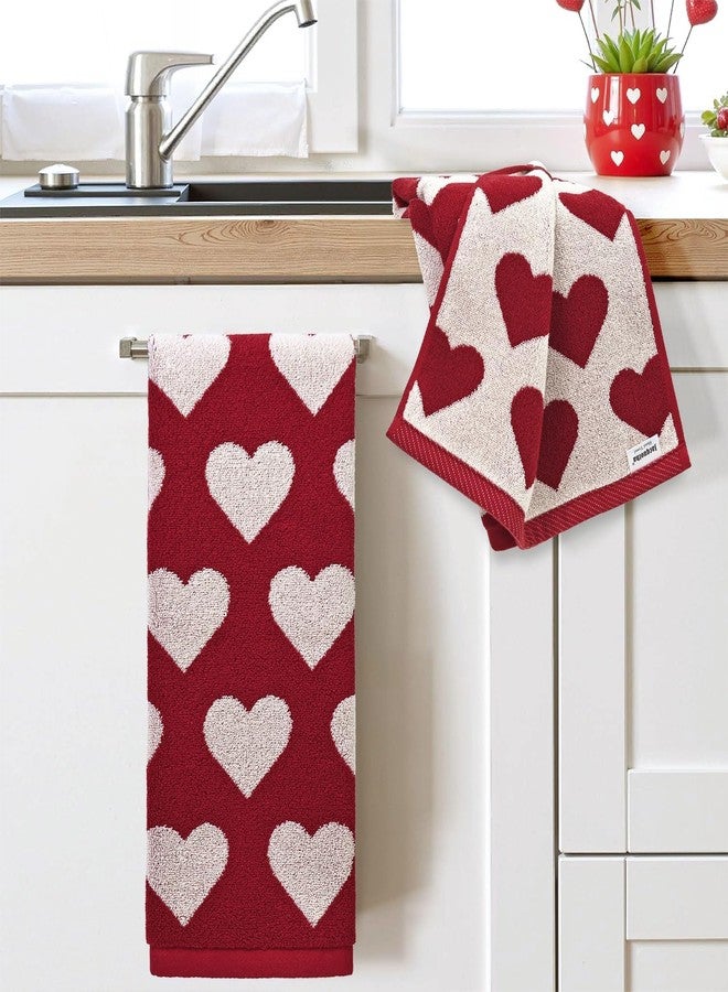 Jacquotha 2-Piece Valentines Day Hand Towels for Bathroom Decor (Love Heart) - Red Kitchen Towels, Cotton, 13” x 29” - Image 3