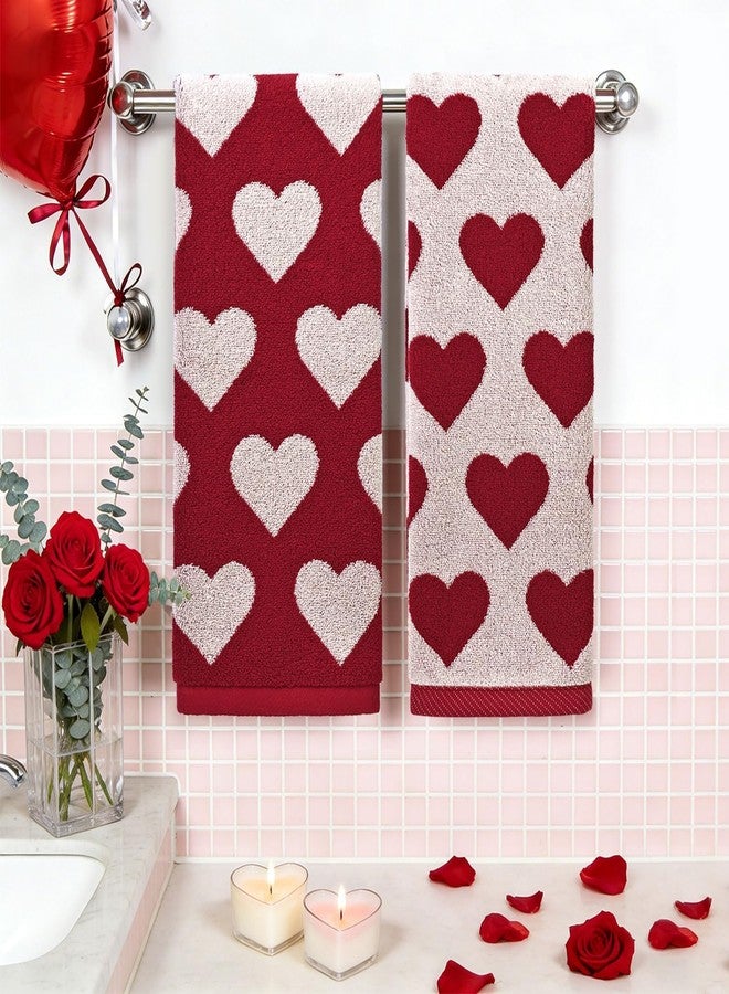 Jacquotha 2-Piece Valentines Day Hand Towels for Bathroom Decor (Love Heart) - Red Kitchen Towels, Cotton, 13” x 29” - Image 2