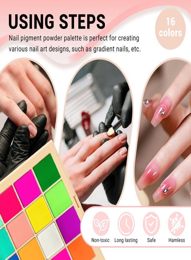 RoseFlower Nail Art Palette, 16 Colors Pigment Powder for Nails, Colorful Luminous Ombre Nail Pigment Powder, Nail Glitter Powder for Nail Art, Nail Palette Nail Powder Makeup (Set C) - Image 4