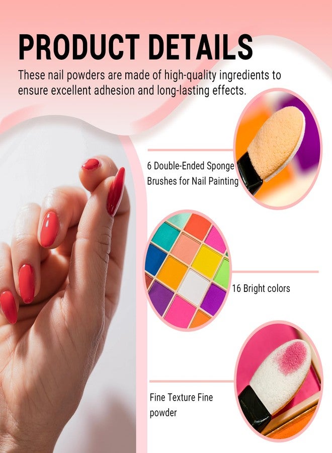RoseFlower Nail Art Palette, 16 Colors Pigment Powder for Nails, Colorful Luminous Ombre Nail Pigment Powder, Nail Glitter Powder for Nail Art, Nail Palette Nail Powder Makeup (Set C) - Image 5