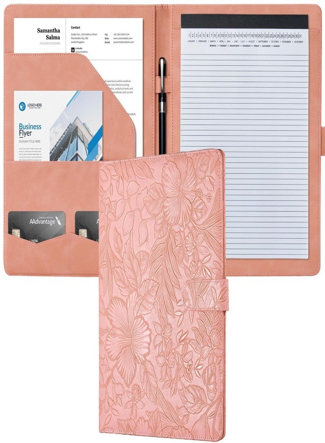 ميمازن حافظة ملفات Mymazn Padfolio، حافظة سيرة ذاتية للمقابلات من الجلد الصناعي مع منظم للمستندات وحامل لبطاقات العمل، وحامل دفتر ملاحظات بحجم الرسائل مناسب للرجال والنساء (وردي) - Image 1