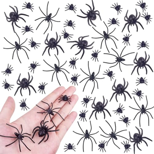 KOMIDK 100 Pieces Plastic Spider 3 Sizes Spider Toys Black Fake Spiders Fake Spider for Halloween Prank Props Home Party Decorations - Image 1