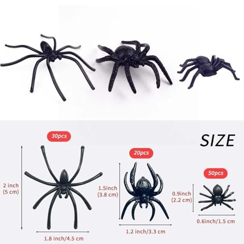 KOMIDK 100 Pieces Plastic Spider 3 Sizes Spider Toys Black Fake Spiders Fake Spider for Halloween Prank Props Home Party Decorations - Image 5