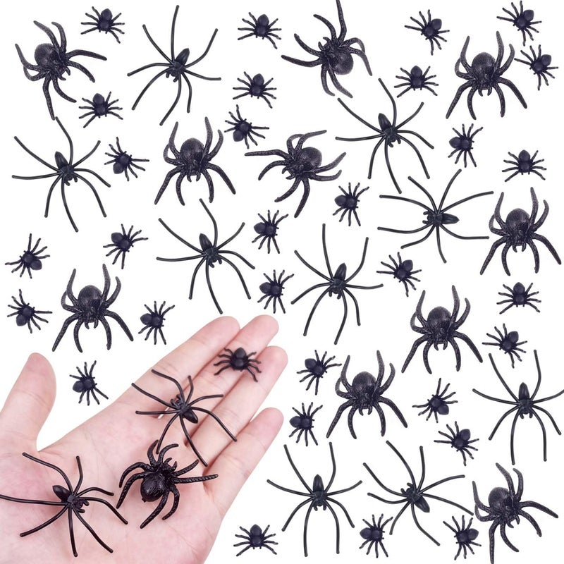 KOMIDK 100 Pieces Plastic Spider 3 Sizes Spider Toys Black Fake Spiders Fake Spider for Halloween Prank Props Home Party Decorations - Image 3