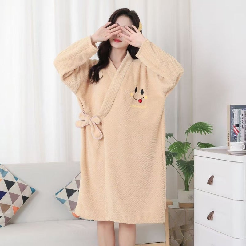 Flannel Fleece Bathrobe with Tie Belt for Men Women - Image 4