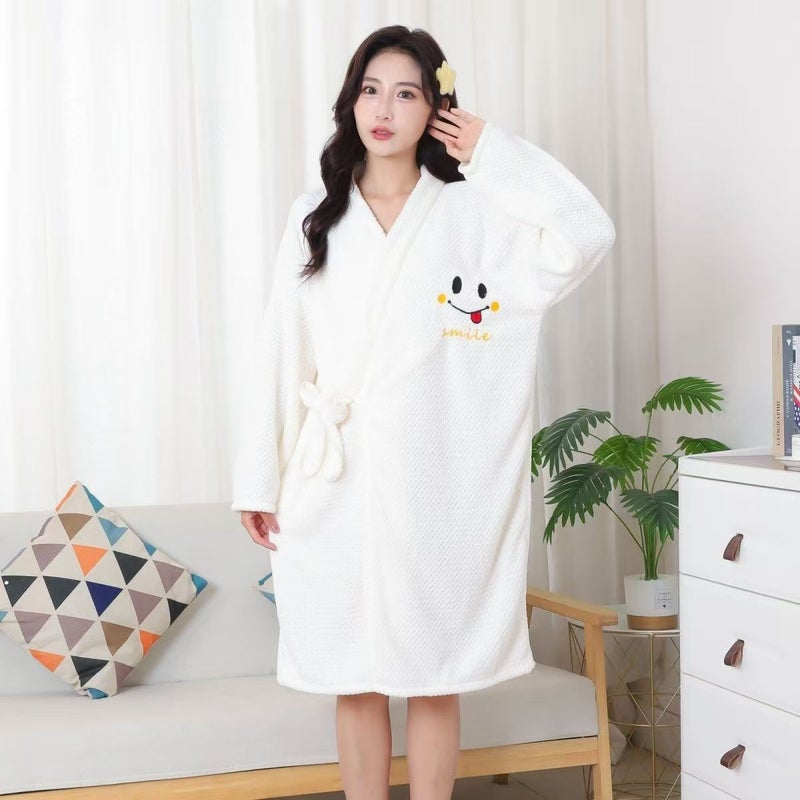 Flannel Fleece Bathrobe with Tie Belt for Men Women - Image 2