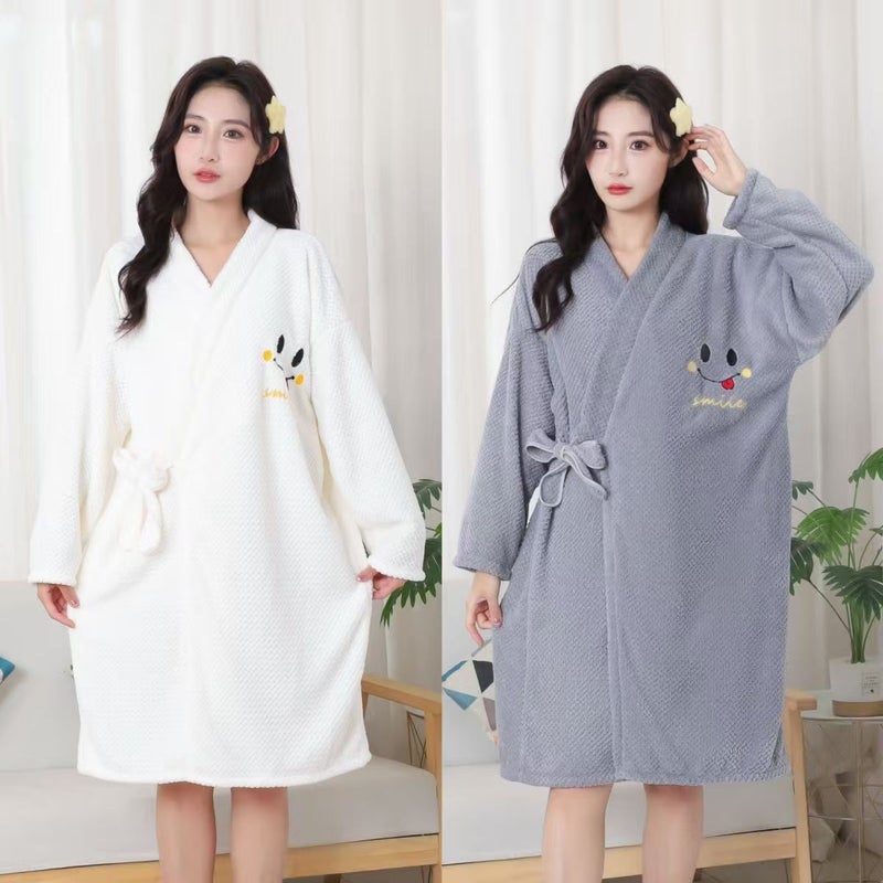 Flannel Fleece Bathrobe with Tie Belt for Men Women - Image 1