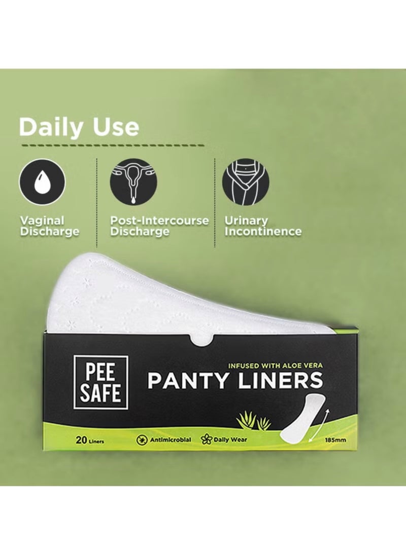 PEE SAFE PeeSafe Daily Panty Liners with Aloe Vera, Curvy design for extra comfort, Cottony-Soft surface, Antibacterial, 185mm wide - 20 liners  - Image 2